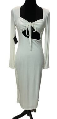 New ~ AREA STARS  ~ Cutout Shimmer Midi Dress In White L